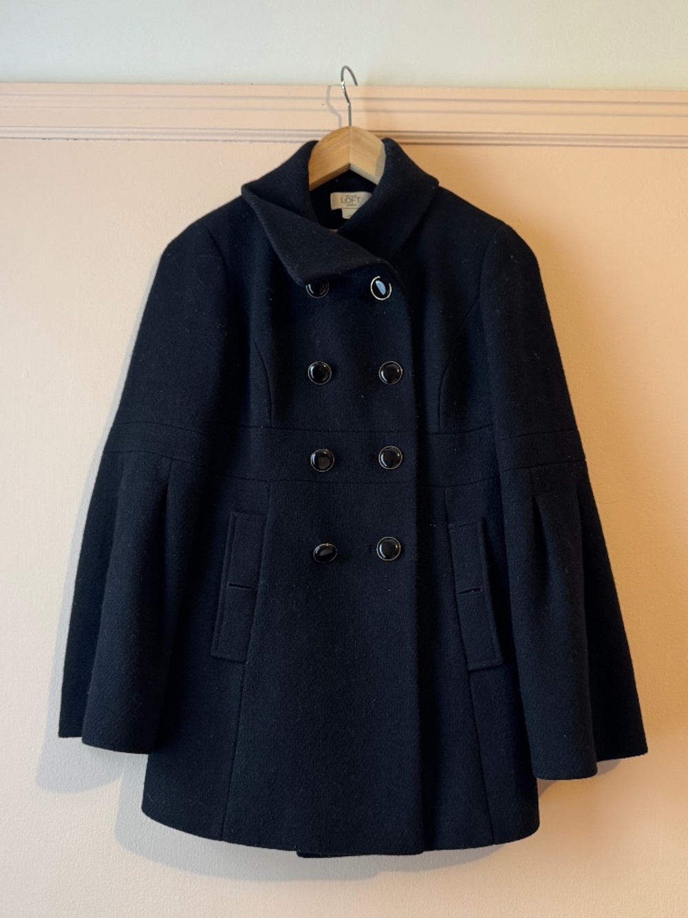 Ann Taylor LOFT black tweed wool peacoat petites